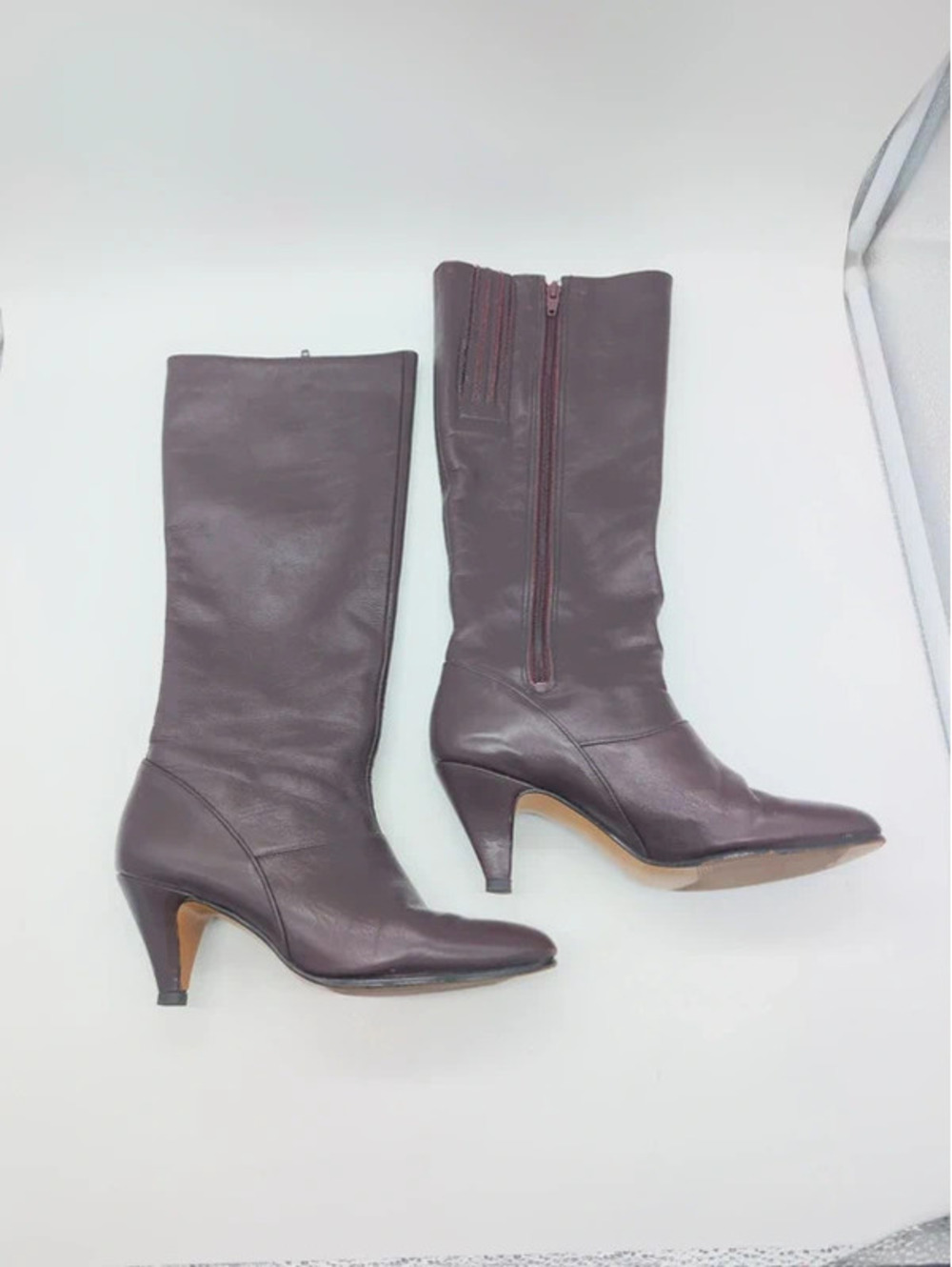 Vintage 80s Life Stride 6 Burgundy Leather Knee High Boots - Picture 6 of 10